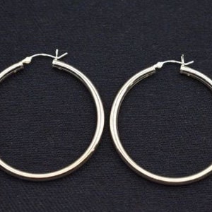 1.75" Large Plain Polished Hoop Earrings Real 925 Sterling Silver 3mm X 45mm