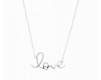 Love Necklace-Dainty necklace-Silver Necklace-Love Script-Gold Love Necklace-RoseGold Necklace WJ3FG