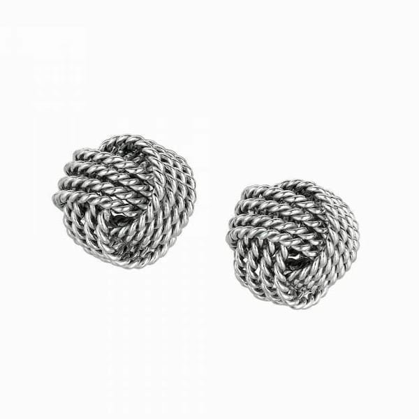 3/8" Diamond Cut Cable Love Knot Stud Earrings 925 Sterling Silver