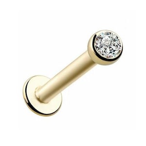 Ball CZ Monroe, Labret, Tragus, Chin Lip Stud Piercing Real 14K Yellow Gold 16G