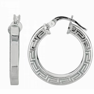 5/8&quot; Diamond Cut Fancy Greek Key Huggie Hoop Earrings 925 Sterling Silver