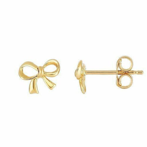 14K Yellow Gold Tiny Bow Stud Earrings Solid Gold Etsy