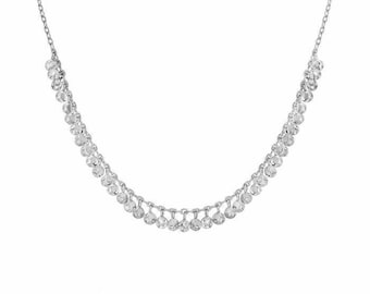 16" Diamond Cut Dangle Disc Choker Necklace Sterling Silver 925 4.5gr