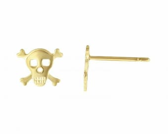 1/4" Skull Stud Earrings Real 14K Yellow Gold 0.4gr