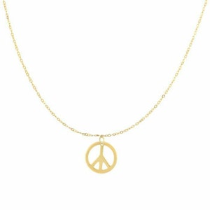 Collar con el símbolo de la paz pulido de 17" en oro amarillo real de 14 quilates de 0,8 g