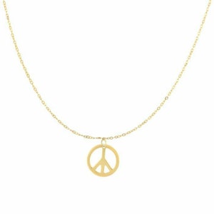 17" Polished Peace Sign Necklace Real 14K Yellow Gold 0.8gr