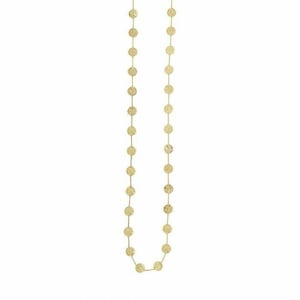 38&quot; Hammered Disc Long Necklace Real 14K Yellow Gold 9.8gr