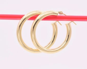 3mm X 25mm 1" Plain Shiny Hoop Tube Earrings REAL 10K Yellow Gold High Quality