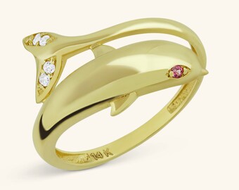 14k Yellow Gold Jumping Dolphins Split Shank Toe Ring
