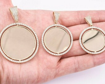 1.25/" Heart Medallion Picture Frame Memory CZ Charm Pendant Real 10K Yellow Gold
