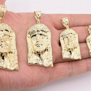Men's Diamond Cut Jesus Head Charm Pendant Real 10K Yellow Gold All Sizes
