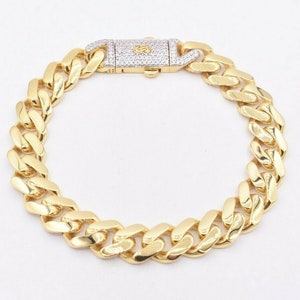 11mm Miami Cuban Link Bracelet CZ Box Clasp Real 10K Yellow Gold