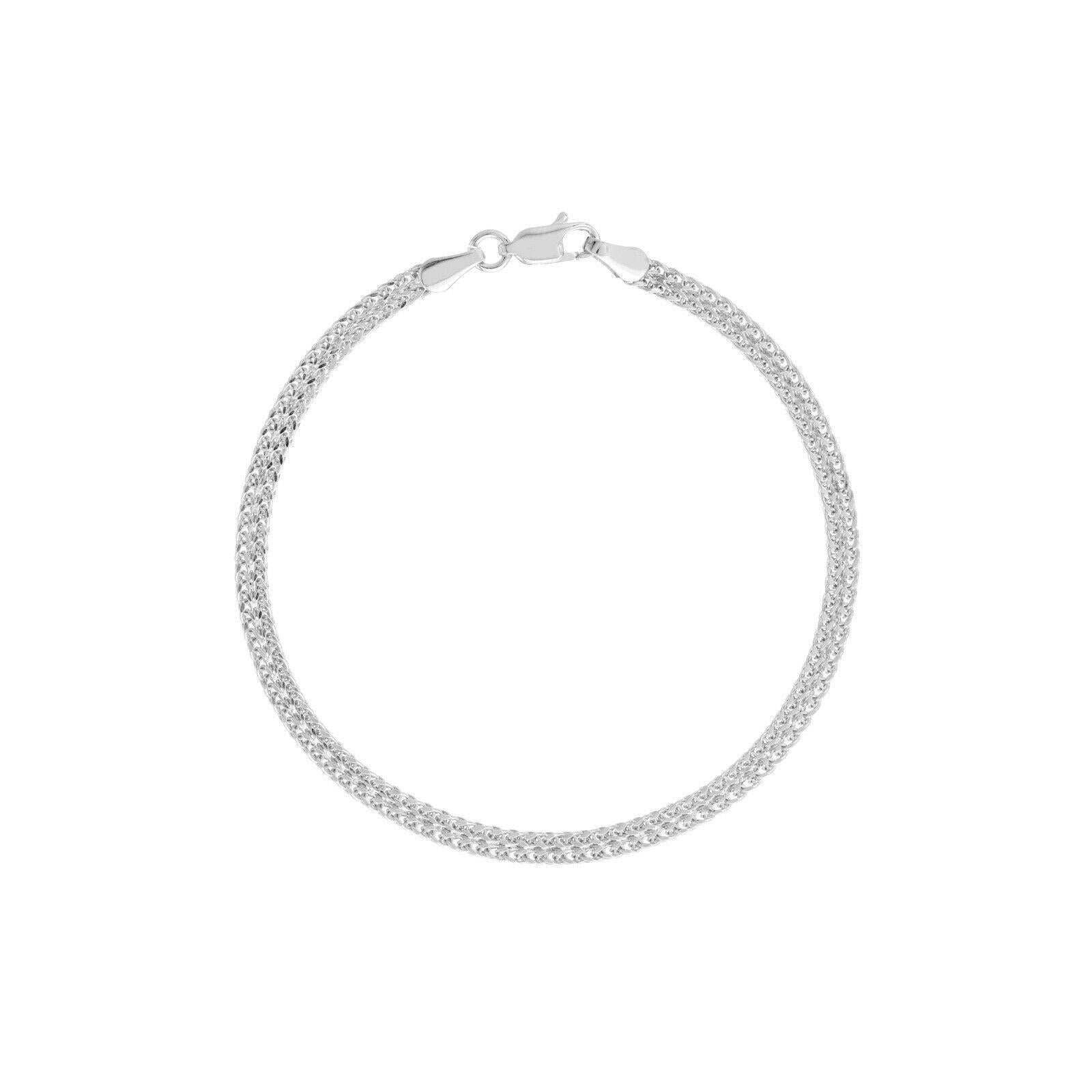 Hollow Wheat Two Row Chain Bracelet Real 14K White Gold 7.5