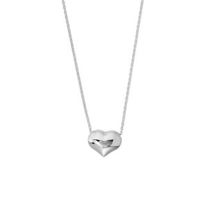 Adjustable Puffed Heart Chain Necklace Real 14K White Gold 18&quot;