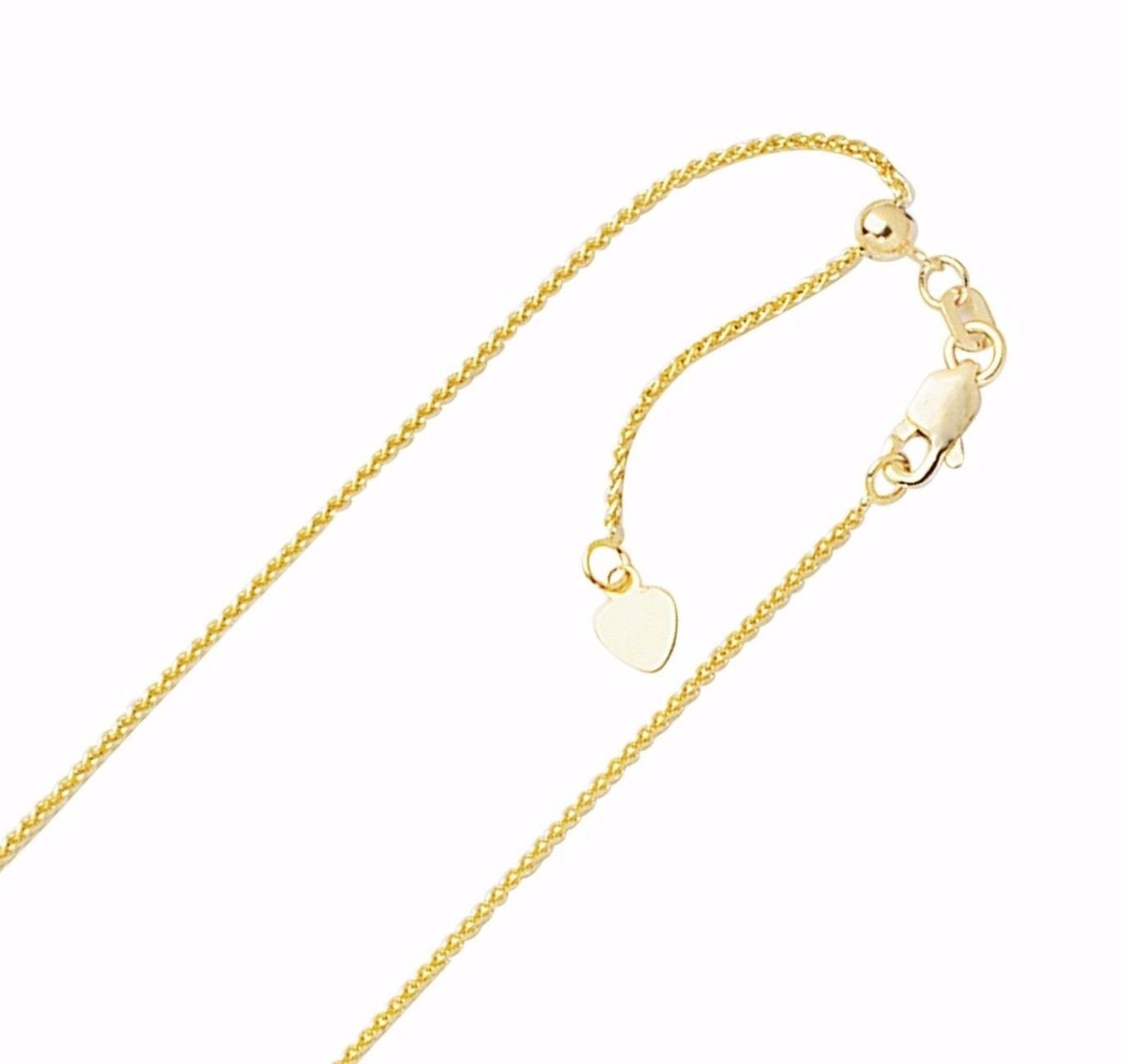 1mm Solid Adjustable Spiga Wheat Chain Necklace REAL 10K Yellow Gold 22" 2.4gr