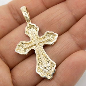 Ciondolo a forma di croce con taglio a diamante, in vero oro giallo massiccio 10K, tutte le misure