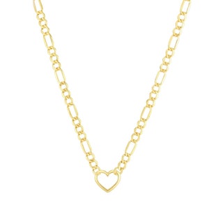 Figaro Kette mit Herz mit Karabiner Verschluss Echt 14K Gelbgold 45 cm