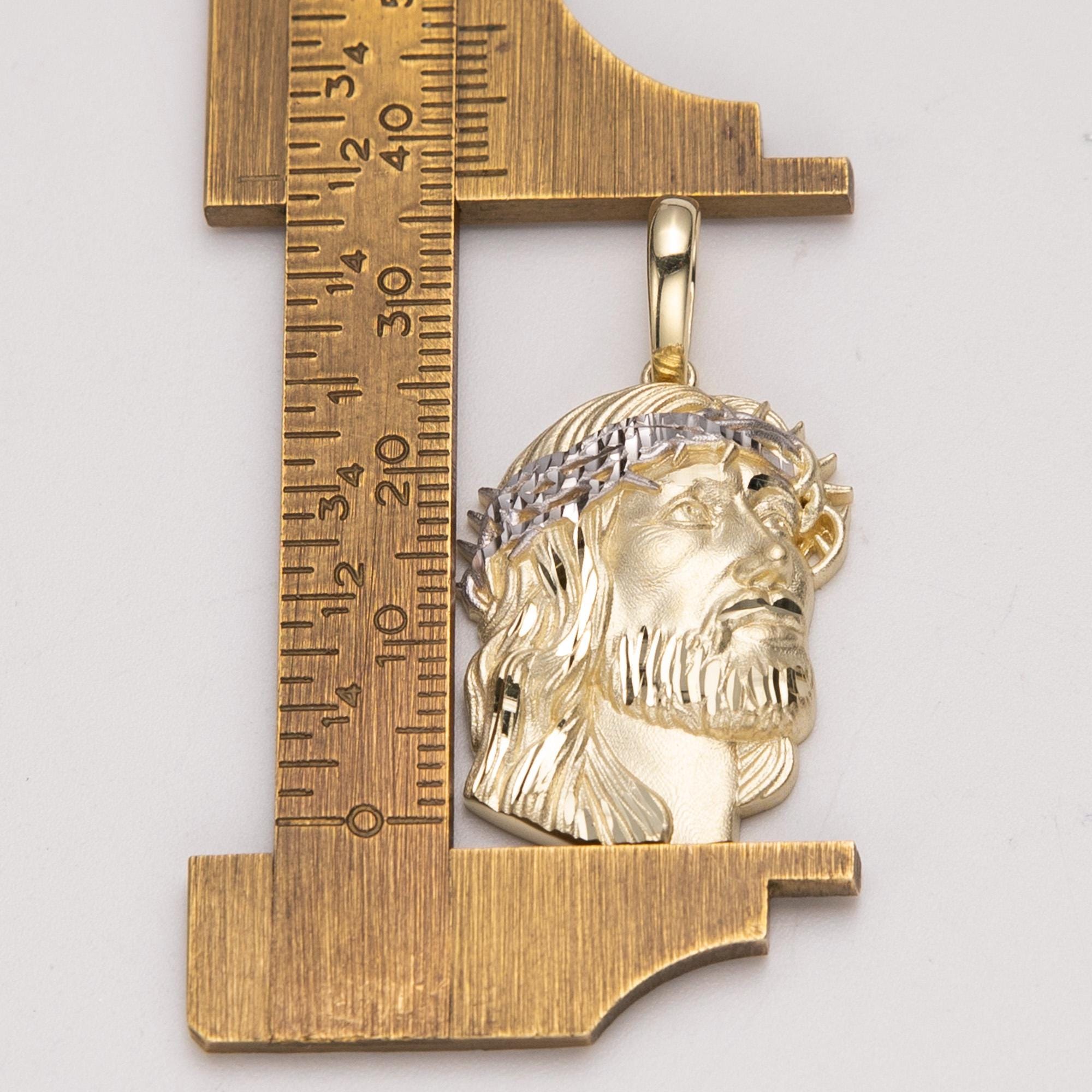 Ciondolo Oro Giallo 10kt Con Diamante Vero, Ritaglio Volto Di Ges&ugrave; 3/5 Ct, 1,25 Pollici