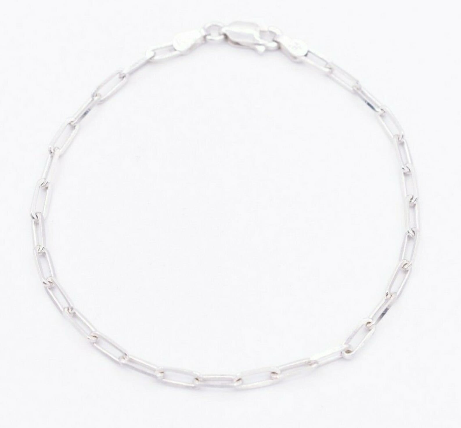 2.5mm Paperclip Link Chain Bracelet 14K White Gold Clad Silver Etsy