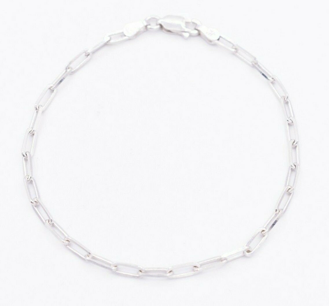 Goldum NYC 2.5mm Paperclip Link Chain Bracelet - 14K White Gold Plated Sterling Silver 925 - 7 Inch