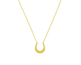 Mini Horse Shoe Adjustable Chain Necklace Real 14K Yellow Gold Up to 18"