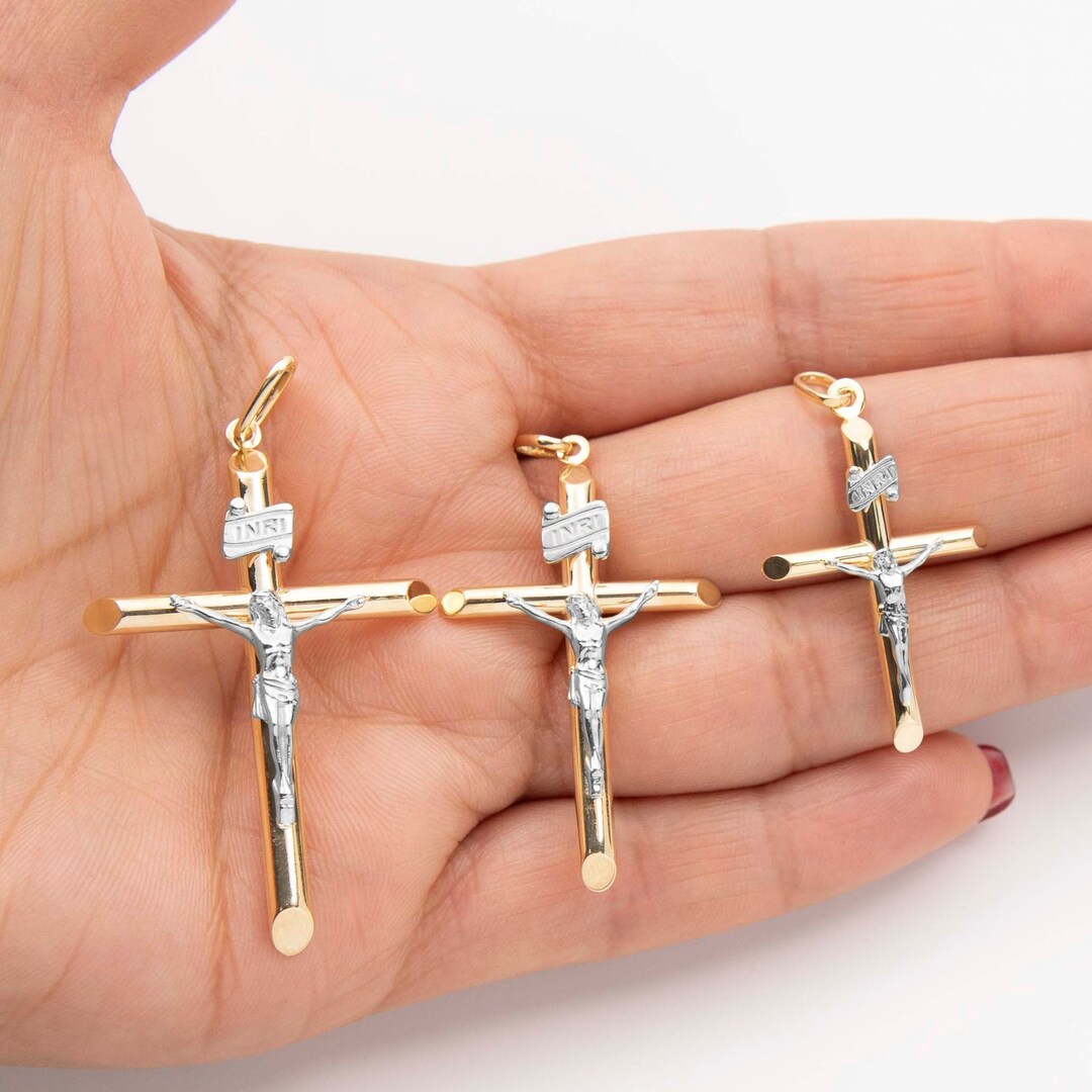 Jesus Crucifix Cross INRI Pendant Real 10K Yellow White Gold All Sizes ...