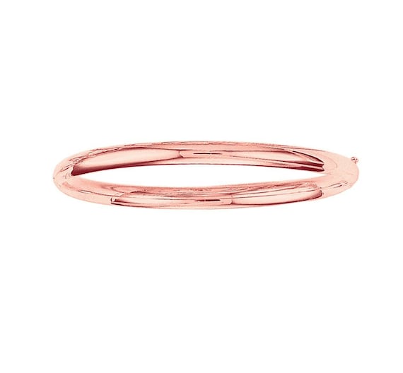 5mm All Shiny Plain Comfort Fit Bangle Bracelet Real 14K Rose Pink