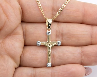 1 3/8" Jesus Crucifix Cross Pendant Necklace Real 10K Yellow White Gold