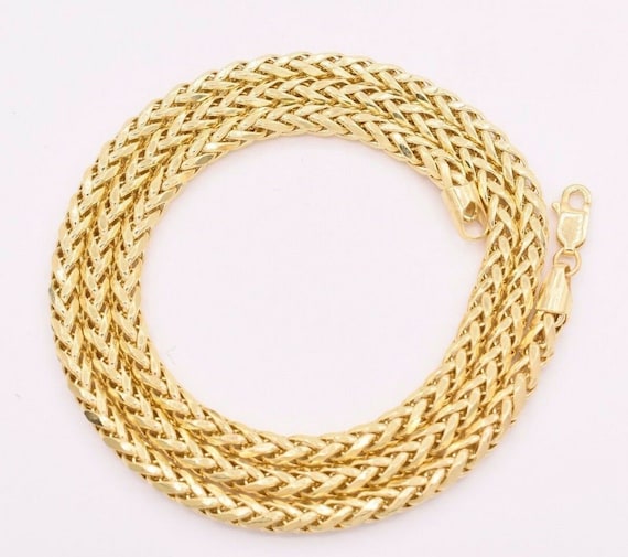 Lingotto Oro 24 Kt Collana In Oro Giallo 14K A Maglia Italiana – Ciondolo A Corda Diamante Taglio, Lunghezza 20 Pollici, Peso Circa 7,3 G, Unisex Collana Oro Giallo 14K