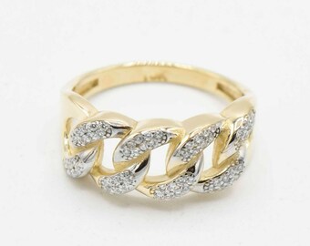 Real Solid 10K Yellow Gold Mens Cuban CZ Band Ring 7mm ALL Sizes
