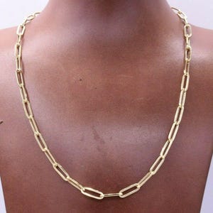 4.4mm Paper Clip Long Link Chain Necklace 10K Real Yellow Gold  All Sizes