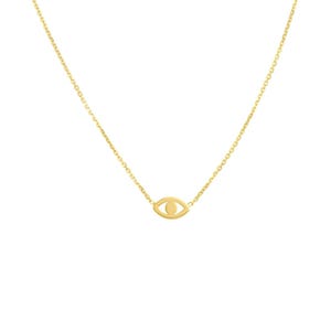 Plain Evil Eye Adjustable Chain Necklace Real 14K Yellow Gold Up to 18"