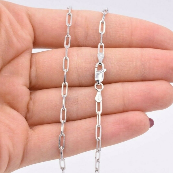 2.5mm Paperclip Link Chain Necklace 14K White Gold Clad Silver 925 Italy