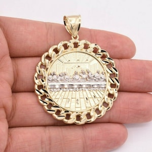 2 3/8" Last Supper Medallion Miami Cuban Pendant Real Solid 10K Yellow Gold