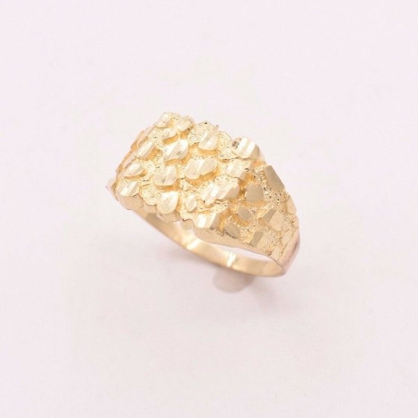 Mens Medium Nugget Square Ring Real Solid 10K Yellow Gold ALL SIZES