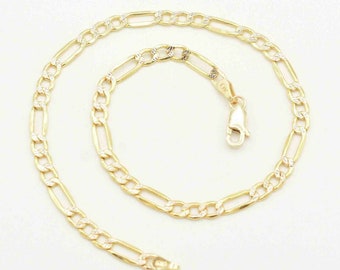 Cavigliera con catena Figaro pavé da 3,7 mm con chiusura a moschettone in vero oro giallo bianco 10K, 10"