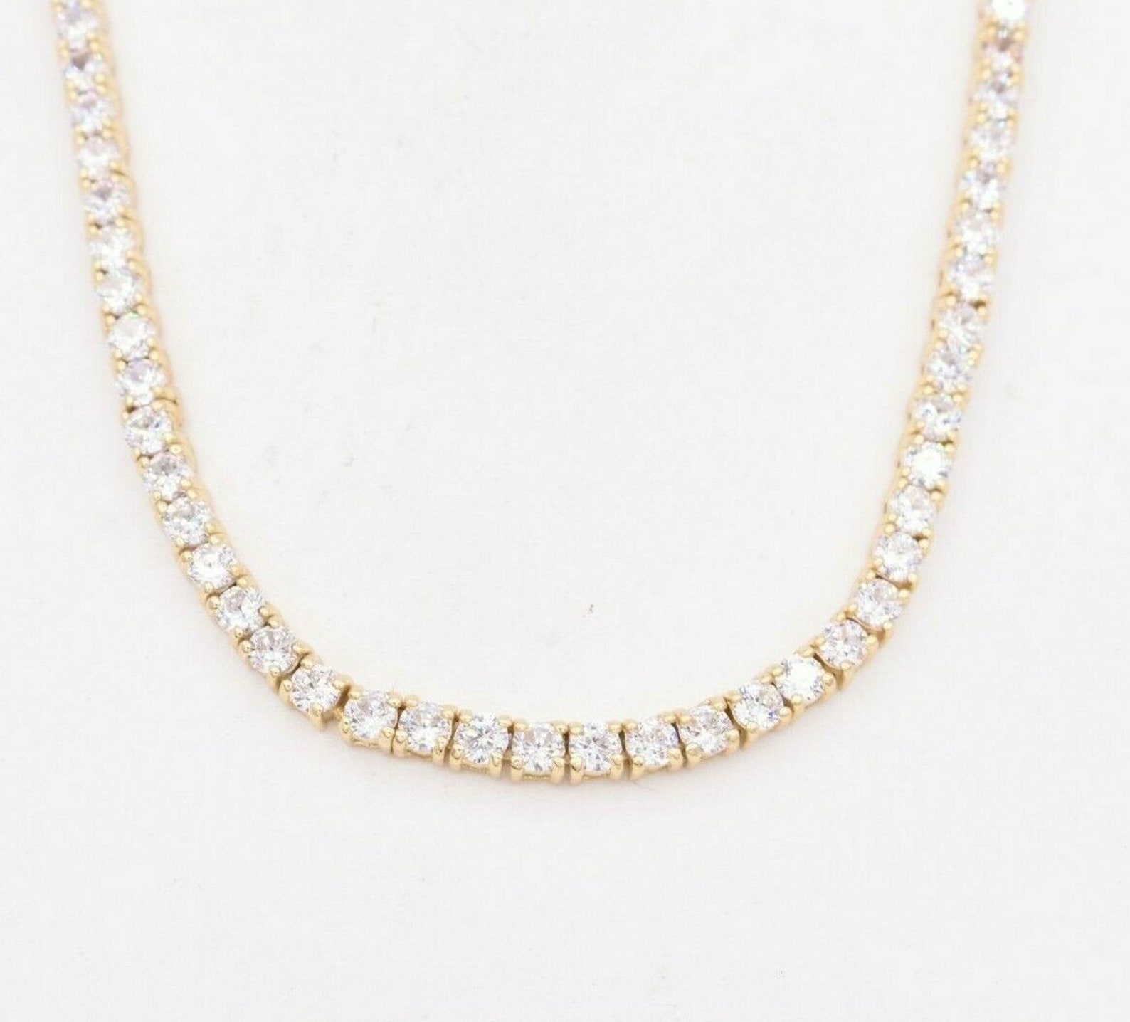 3mm Round Cut CZ Tennis Chain Necklace Real 14K Yellow Gold Etsy