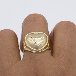 Diamond-Cut Large Heart Ring Real 10K Yellow Gold Size 9