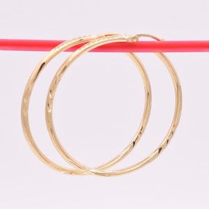 1 1/2&quot; 2mm X 40mm Large Diamond Cut Shiny Hoop Earrings REAL 14K Yellow Gold