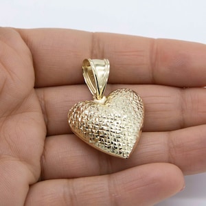 10K Yellow Gold Puffed Heart Pendant Necklace, 18