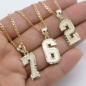 1 1/4&quot; Diamond-Cut Number Pendant Necklace Real 10K Yellow Gold