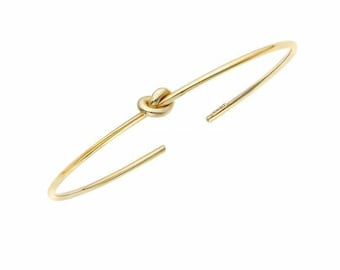 Polished Amore Love Knot Bangle Bracelet Real 14K Yellow Gold 2.8gr