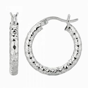 5/8&quot; Diamond Cut Hoop Earrings 925 Sterling Silver