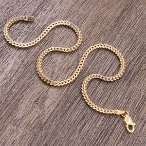 2.2mm Pave Wheat Franco Anklet with Lobster Lock Real 10K Yellow White Gold