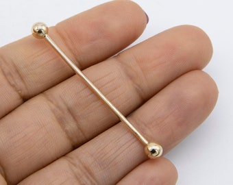 Industrial Scaffold Straight Barbell Balls Piercing 14G Real 14K Yellow Gold