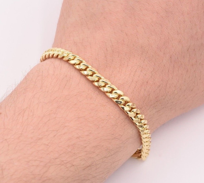 6mm Mens Miami Cuban Link Bracelet Real 10K Yellow Gold Etsy