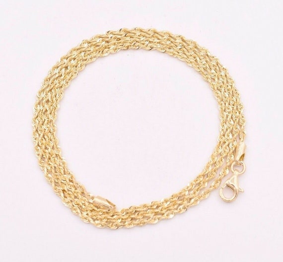 2mm Solid Sparkle Glitter Diamond Cut Rope Chain Necklace Real 10K 