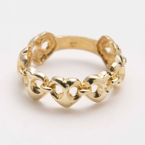 Puffed Heart Link Ring Solid 10K Yellow Gold Size 6.5