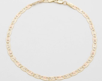 3 mm Tri-Color Strukturiertes Valentino Mariner Armband Echt 10K Tri-Color Gold 20,3 cm