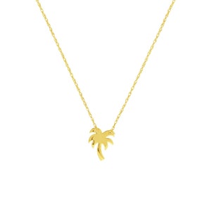 Mini Palm Tree Adjustable Rope Chain Necklace Real 14K Yellow Gold Up to 18"